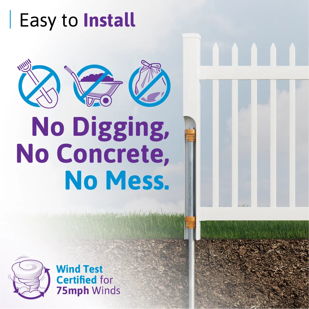 4ft H x 6ft W (1 Panel + 1 Post) No Dig WamBam Nantucket Fence Kit, White Vinyl Picket Fence Panel, Easy DIY Installation Fence Panel Kit, Durable Outdoor Fence for Yard or Garden, BL19101