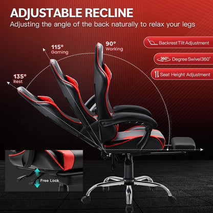 JONPONY Big and Tall Gaming Chair, Ergonomic Design, Gamer Chair PU Leather with Footrest and Lumbar Support, High Back Office Chair Support 8 Hours Long Sitting, Computer Chair,Black Grey