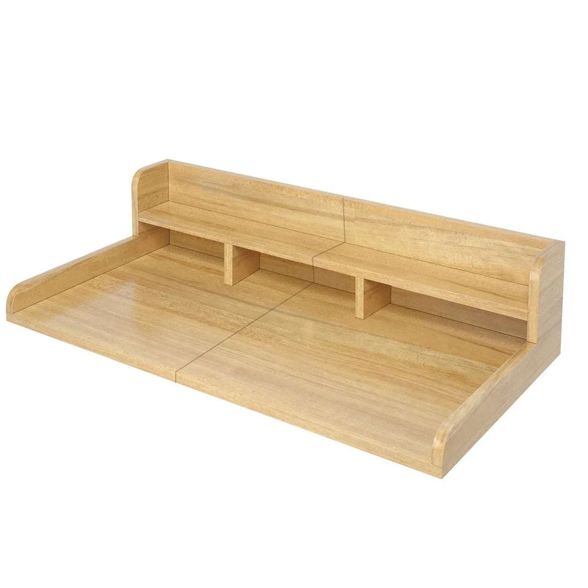 Modern Washer Dryer Countertop with 2-Tier Shelf,Laundry Room Countertop Organization Storage with 2.75" H Guard Edge Rails,Non-Slip Pad,Waterproof and Easy to Clean,54"W x 27.55"D,Natural Wood