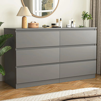 Resenkos Modern Mid Century 6 Drawer Wide Dressers Chests for Bedroom, Chest of Drawer Organizer Grey