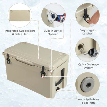 Costway 50 QT Rotomolded Cooler Portable Ice Chest Ice Retention for 5-7 Days Tan