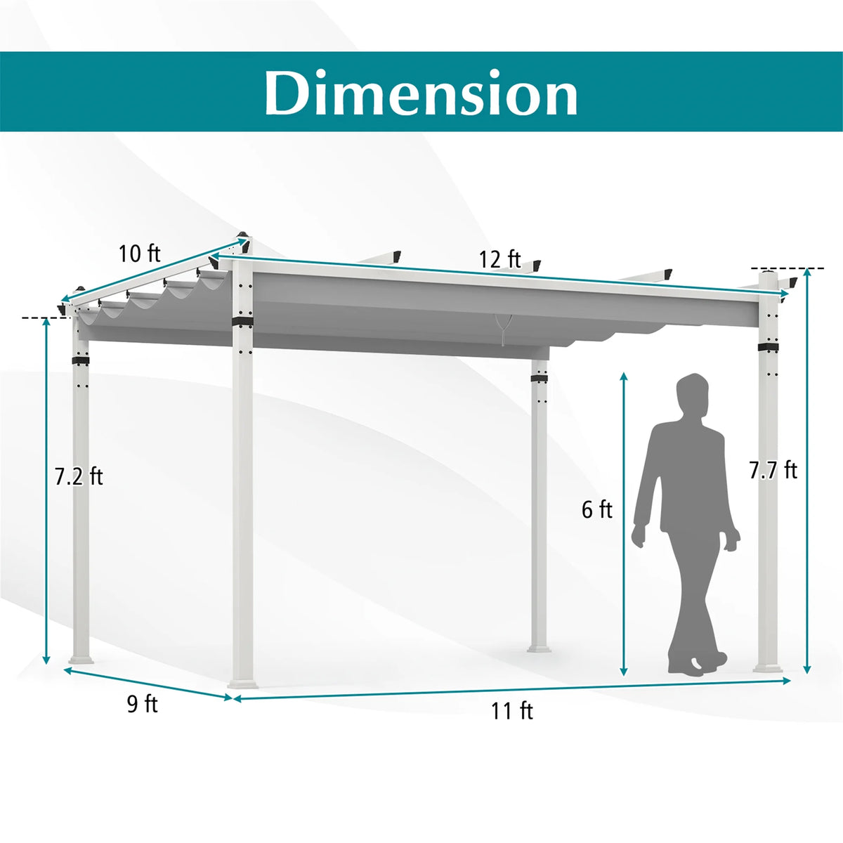 Gymax 12' x 10' Outdoor Pergola w/ Retractable Canopy Aluminum Frame Anchors Patio Grey