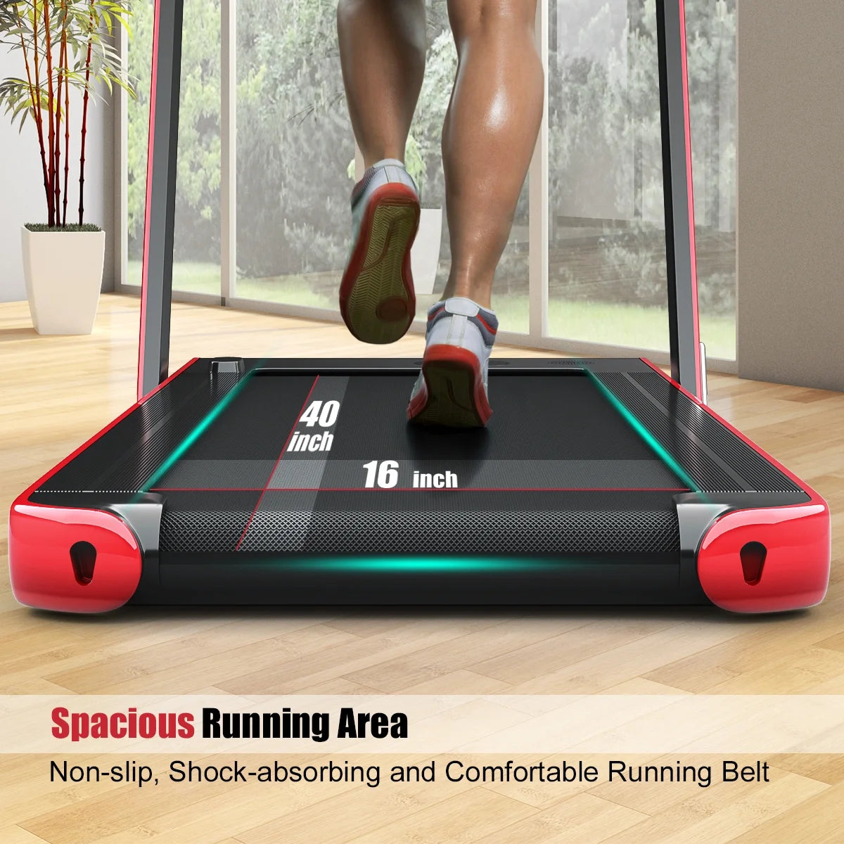 Gymax 2 in 1 Folding Treadmill 2.25HP Running Machine w/ Dual Display APP Control Black