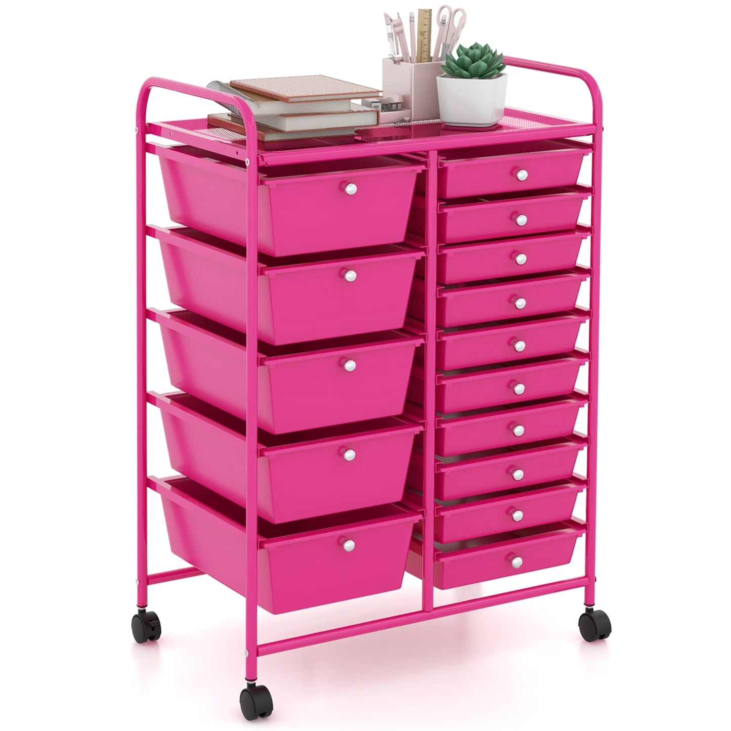 Costway 15 Drawer Rolling Storage Cart Tools Scrapbook Paper Office School Organizer White
