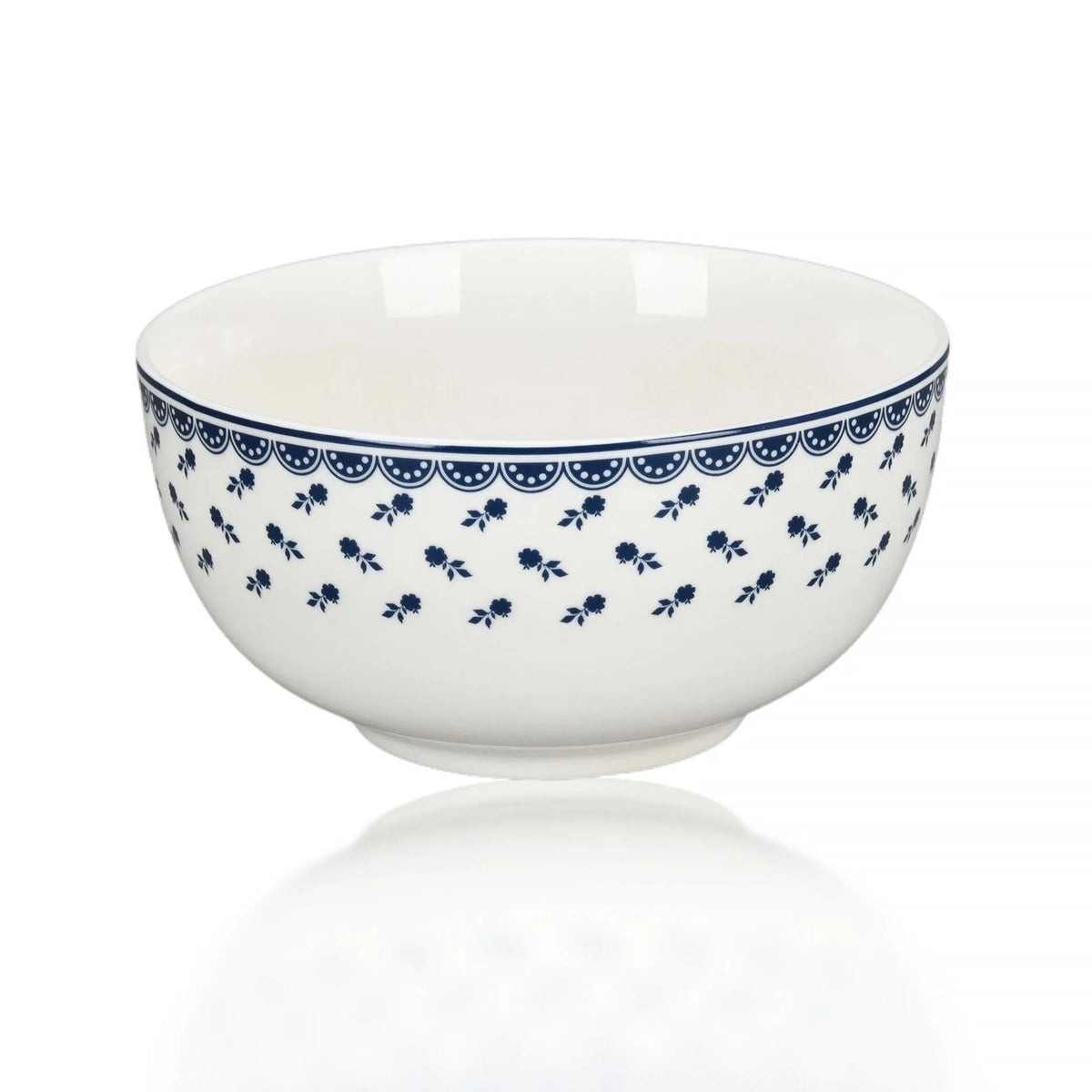 STP GOODS Melodie de Fleurs Bone China Dinnerware Set of 24 Service for 6 24-Piece Dish Set of Plates and Bowls, Blue Gold White