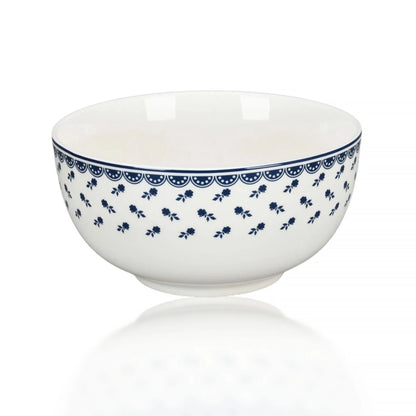 STP GOODS Melodie de Fleurs Bone China Dinnerware Set of 24 Service for 6 24-Piece Dish Set of Plates and Bowls, Blue Gold White