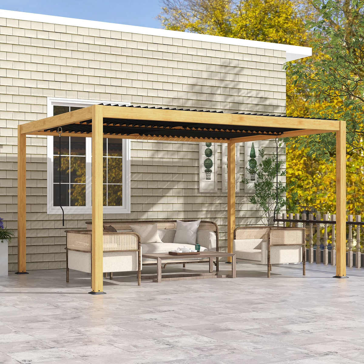 Outsunny 10' x 13' Louvered Pergola with Adjustable Roof, Aluminum Hardtop Gazebo for Patio, Deck, Garden, Yard, Beach