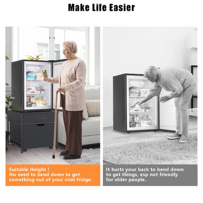 Mini Fridge Stand with Storage, Heavy Duty Mini Fridge Table with Rolling Cabinet