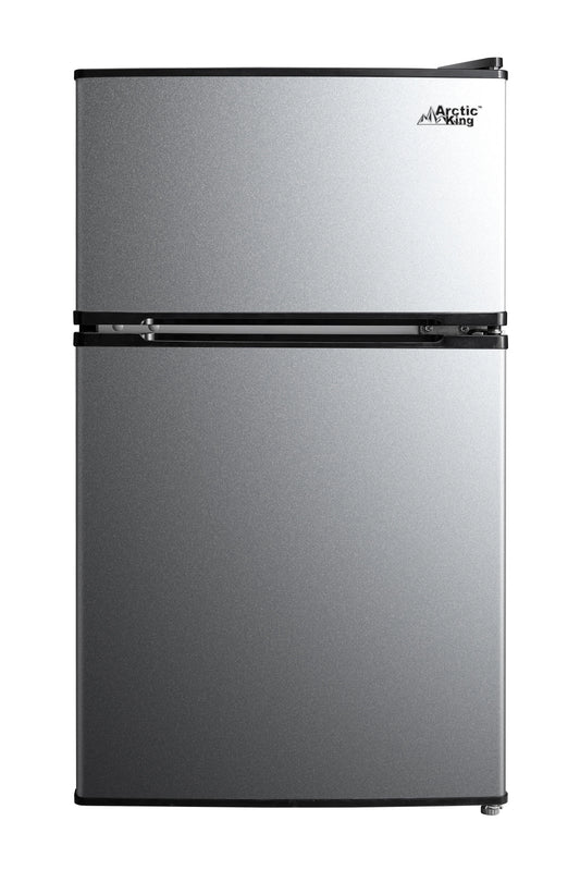 Arctic King 3.2 Cu ft Two Door Mini Fridge with Freezer, Stainless Steel, E-Star, ARM32D5ASL