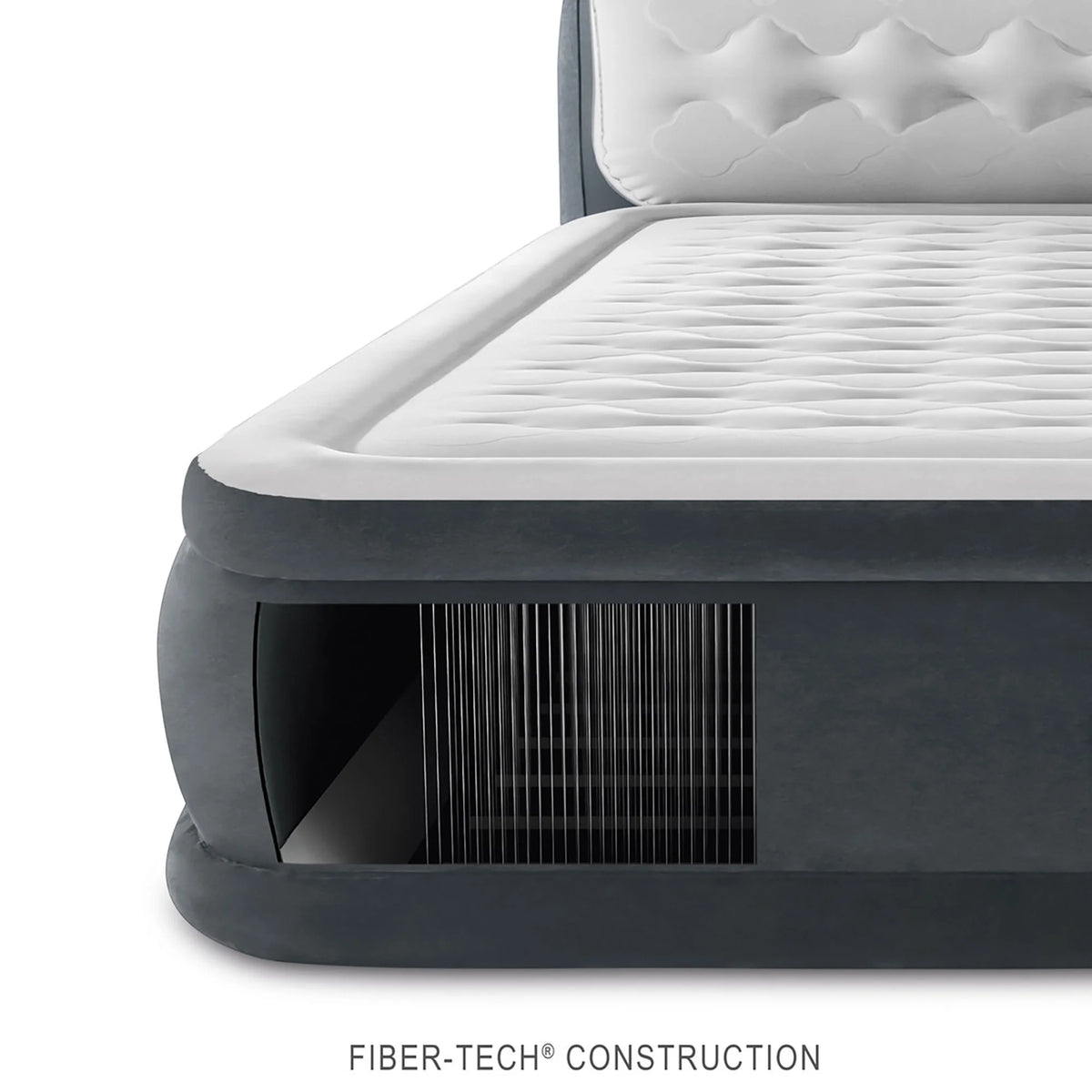 Intex: Dura-Beam Deluxe: Ultra Plush Headboard Airbed - Queen - Gray, 18" Inflatable Mattress, Built-In Pump, Fiber-Tech, Carry Bag, 600lb Cap 64447ED
