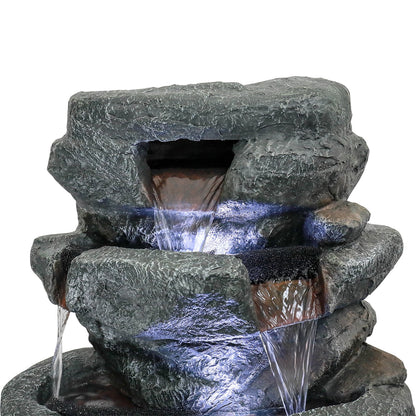 SunJet 40.5" Rock Water Fountain w/LED Lights - Outdoor 6-Tier Waterfall Fountain  for Garden Decor