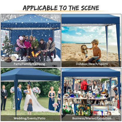 SANOPY 10x10 FT Pop Up Canopy Tent Anti-UV Waterproof Outdoor Instant Party Wedding Backyard Canopy Tent Shade Shelter for Beach Party Commercial Booth Gazebo, Blue