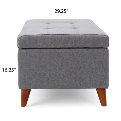GDF Studio Valeno Mid Century Modern Fabric Tufted Storage Ottoman Bench, Light Gray and Light Brown