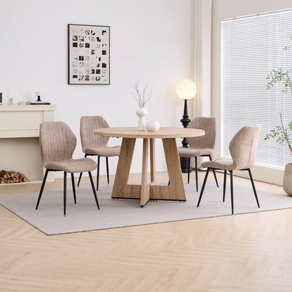 5 Piece 47'' Round Dining Table Chairs Set for 4, Farmhouse Gray Kitchen Table with 4 Boucle Mid Century Modern Dinning Room Chairs, Wood Dinner Table &Upholstered Chair Set of 4, Beige