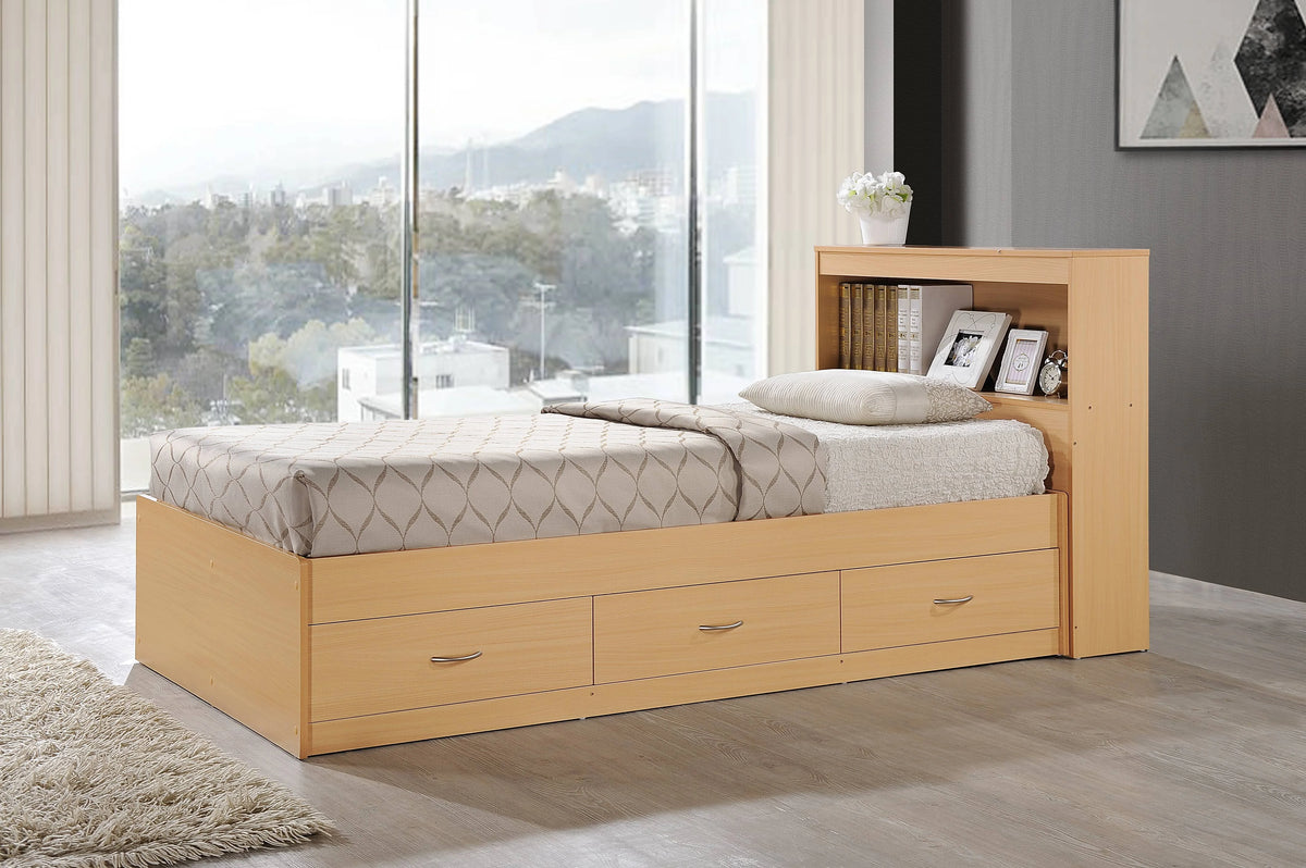 Hodedah Twin-Size Captain Bed with 3-Drawers and Headboard in White