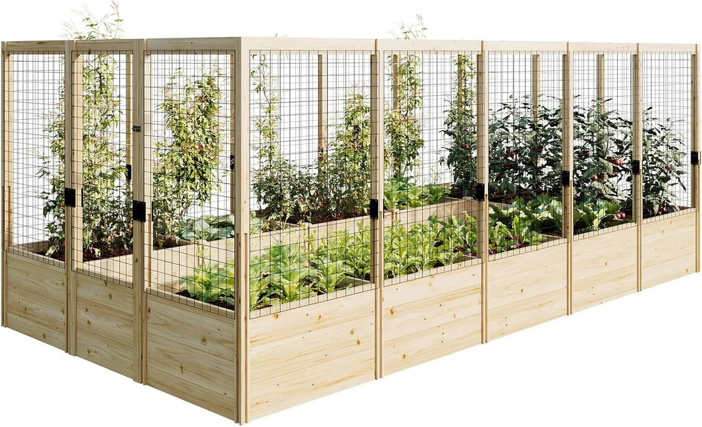 Jocisland Wooden Raised Garden Bed for Outdoor, Deep Large Planter Box with Netting for Gardening, Vegetables, Herbs��8��9��6 ft��