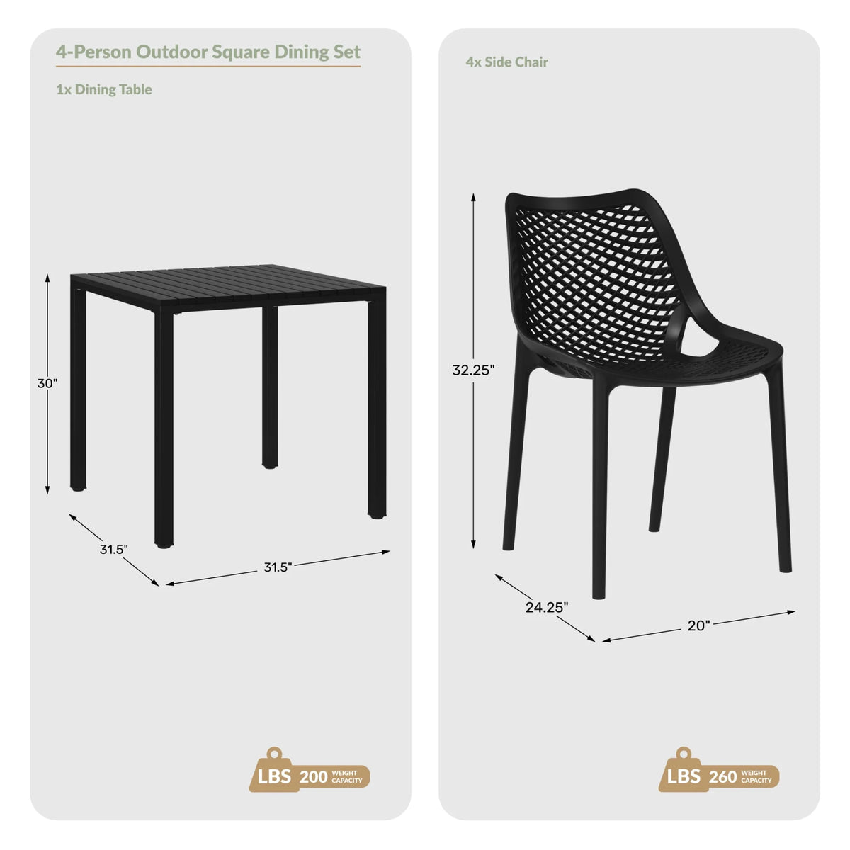 WestinTrends Playa 5-Piece Outdoor Patio Metal Frame Dining Table Set with Stackable Patio Dining Chairs, Olive Green