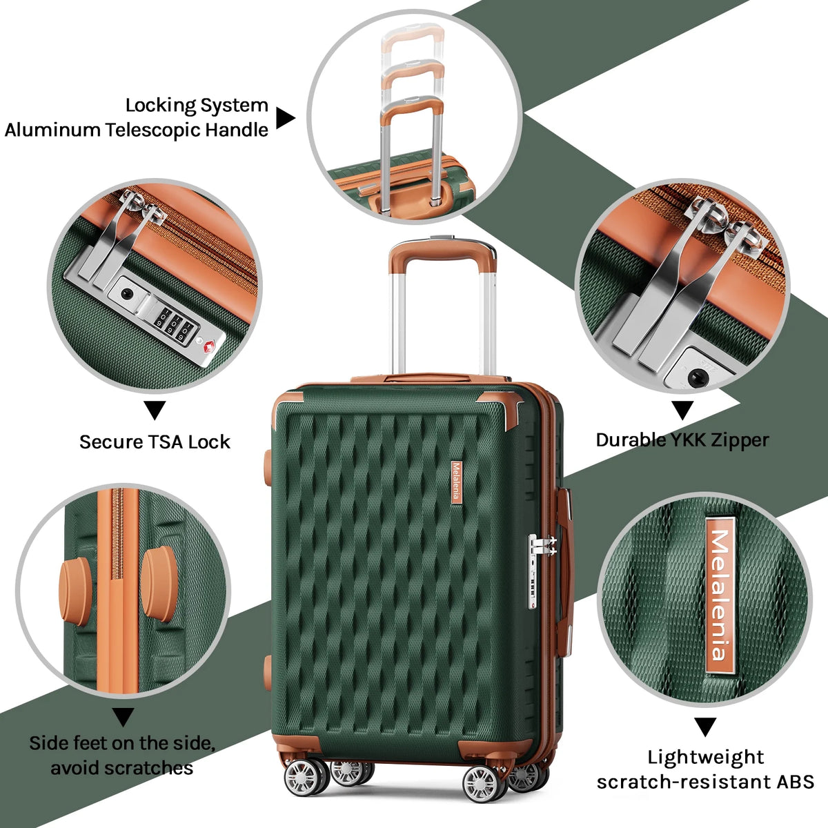 Melalenia - 7 Luggage Sets ABS Hardside Spinner Luggage -With Spinner Wheels and TSA Lock-White