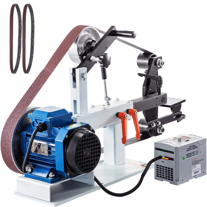 KFFKFF 1500W 2HP Metalworking Belt Sander Grinder, 2" x 82" Adjustable Speed, 3-in-1 Sander Polisher with 3 Grinding Moulds & Flat Platen Tool Rest, Ideal for Knife Crafting