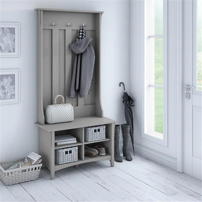 Pemberly Row Hall Tree w/ Shoe Storage Bench in Antique White - Engineered Wood