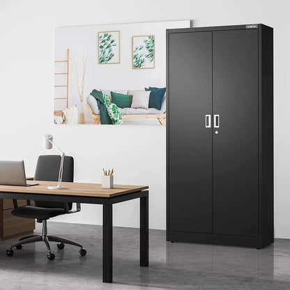 WORKPRO Metal Garage Storage Cabinet with Locking Doors and Adjustable Shelves,71 inches Tall Storage Cabinet for Tools, Office, Home, Shops (Black), Solid Packed