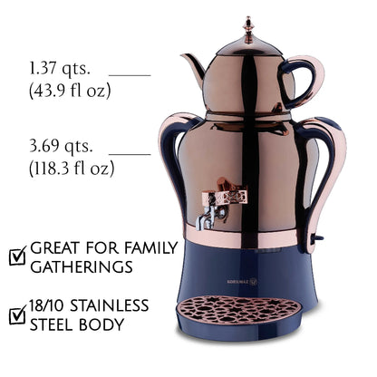 Korkmaz Hanedan Premium Silver 18/10 Cr-Ni Stainless Steel Dishwasher Safe Electric Tea Maker