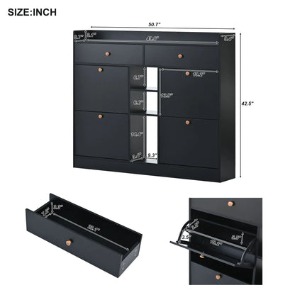 Aukfa Shoe Cabinet with 4 Flip Drawers and 2 Storage Drawers- Black