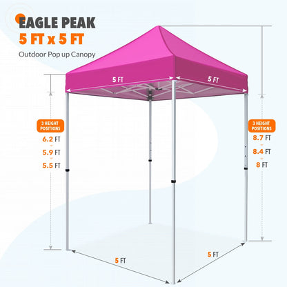 EAGLE PEAK 5x5 Pop Up Canopy Tent Instant Outdoor Canopy Easy Set-up Straight Leg Folding Shelter（Blue）
