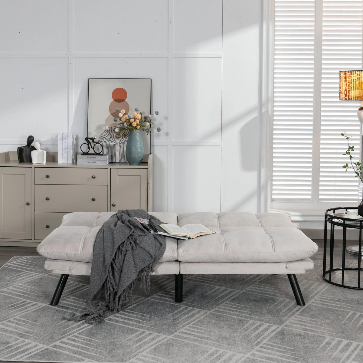 PAPROOS Convertible Sofa Bed, Folding Futon Sofa Bed, Upholstered Sofa Bed Couch, Loveseat Sleeper Sofa for Small Space, Apartment, Living Room, Cream