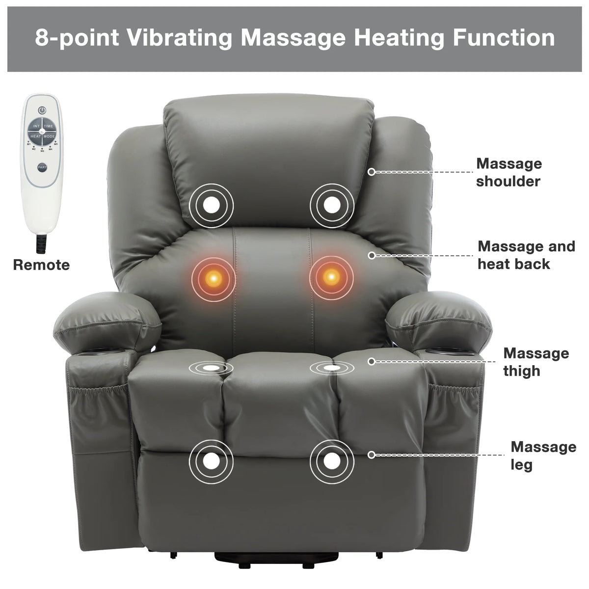 JONPONY Power Lift Recliner Chair Recliners for Elderly with Heat and Massage Recliner Chair for Living Room with Infinite Position and Side Pocket,USB Charge Port,Black