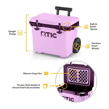 RTIC 22 QT Ultra-Light Wheeled Hard-Sided Ice Chest Cooler, Fits 28 Cans, 6 Wine Bottles, White & Grey
