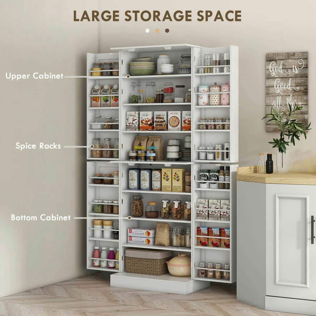Spaco 17-Tier Kitchen Small Pantry Cabinet with 2 Doors and 6 Adjustable Shelves, Cabinet Pantry, Freestanding 5-Tier Shelving Pantries for Kitchen Storage, Gray