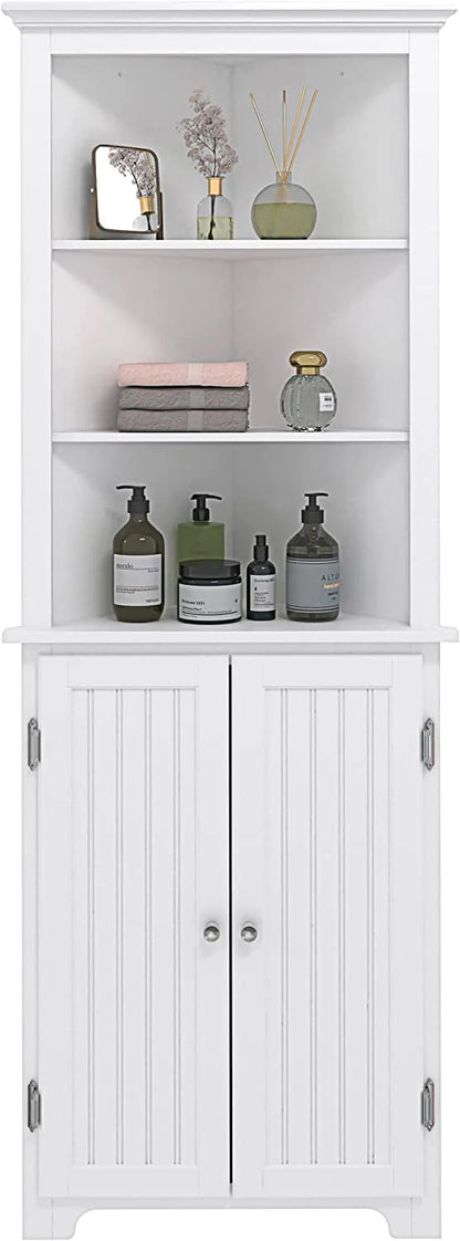 UTEX Tall Corner Cabinet, Free Standing Corner Storage Cabinet with Doors and Adjustable Shelves 23"W White