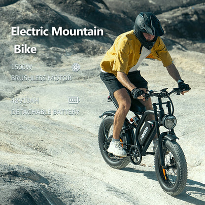 HiKeep 1500W Peak Electric Bike, 20" Fat Tire Ebike, 48V 15Ah Battery, E-Mountain Bike, w/ Bag, Pump & Glasses