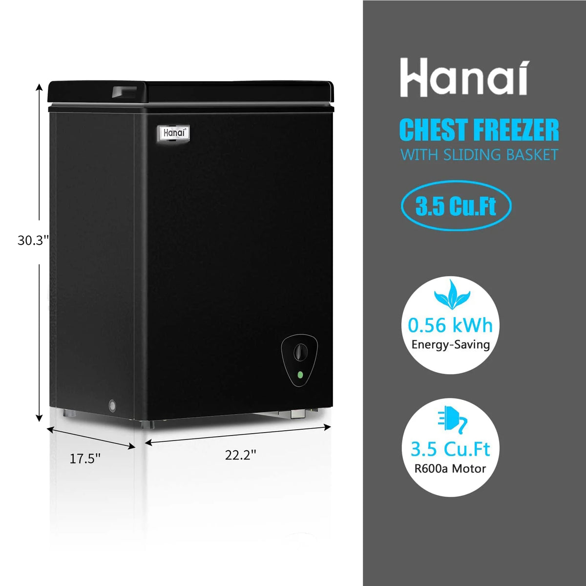 WANAI 3.5 Cu.ft,Chest Freezer,Deep Freezer,Removable Storage Basket Freezer,Black