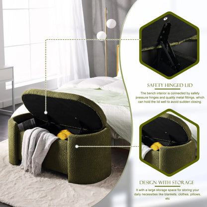 KINFFICT 43.3" Velvet End of Bed Bench for Bedroom, Upholstered Storage Ottoman Bench Entryway Bench with Storage for Living Room Bedroom, Green