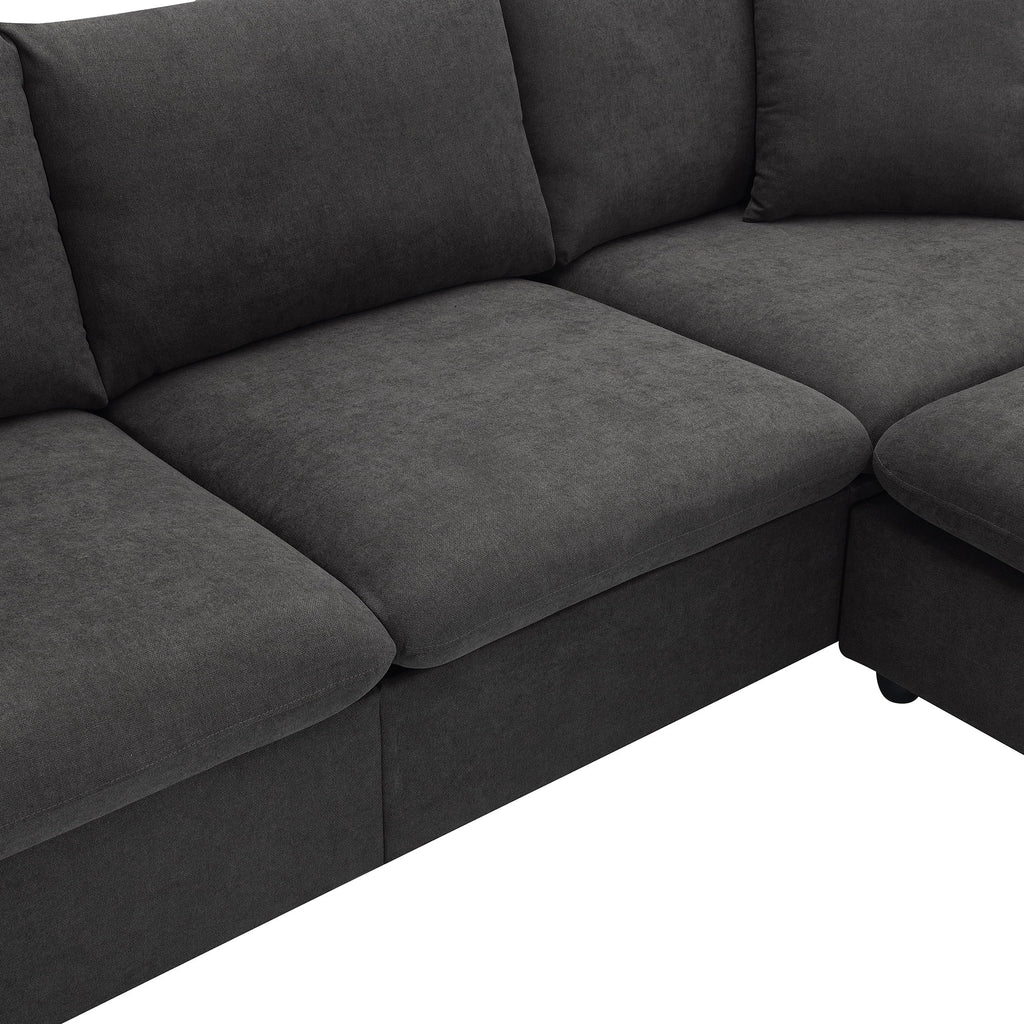 Harper & Bright Designs Modern Sectional Sofa 3 Seat Couch with Ottoman, Upholstered L Shaped Cloud Couch for Small Space Apartment Office, White
