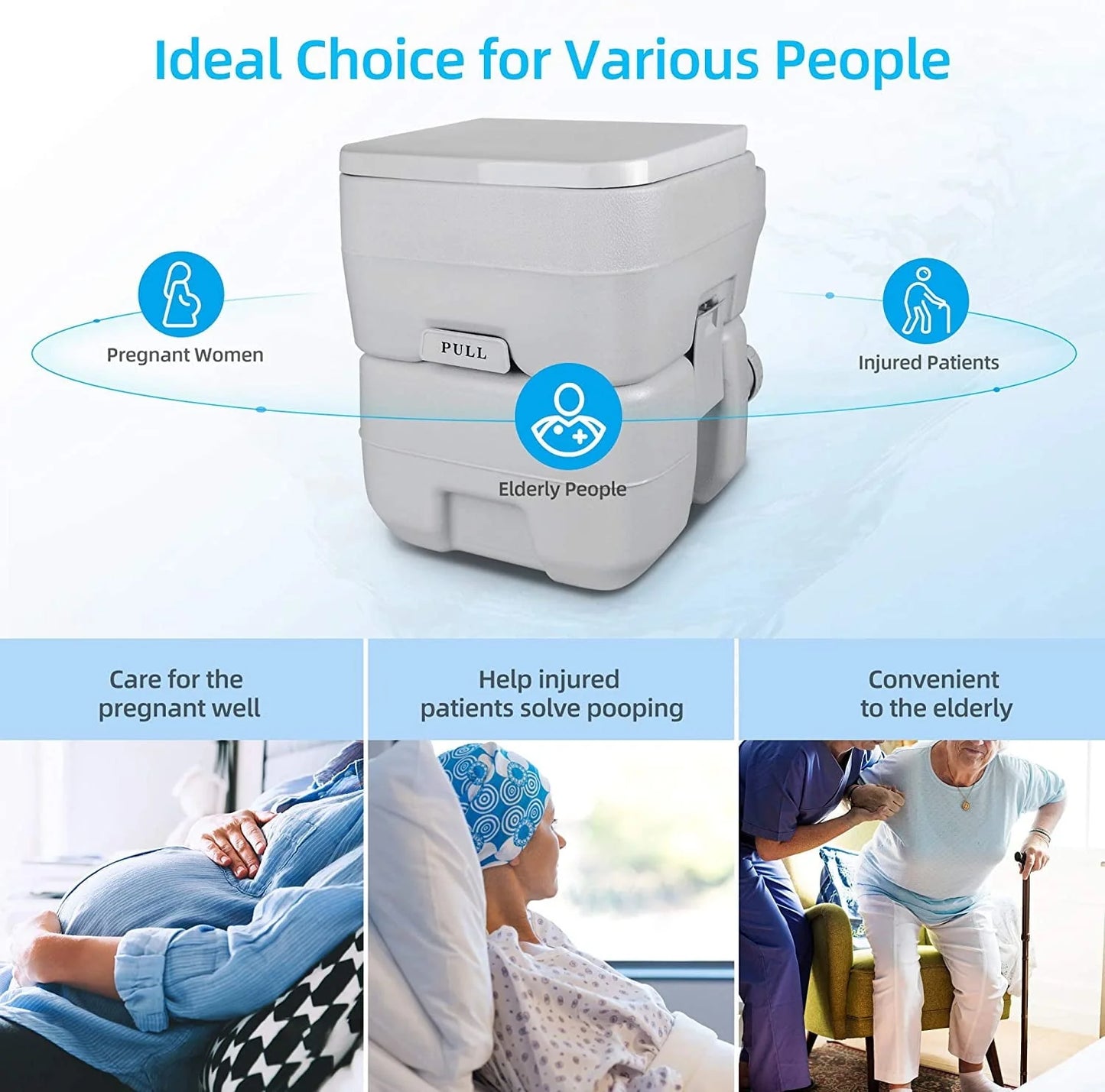 Dextrus 5.3 Gallon Portable Toilet With Detachable Tank, Double Outlet Water Spout, Press Flush Pump, Travel RV Potty for Camping, Boating, Hiking, Trips, White&Gray