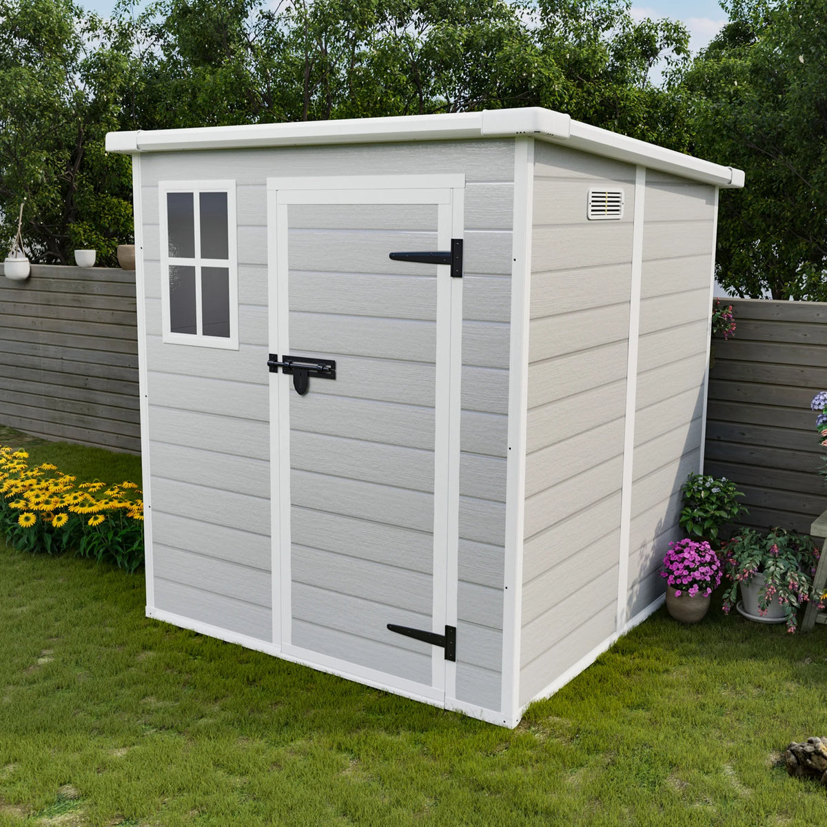 Seizeen Shed and Outdoor Storage, 41 Cu.Ft Small Outdoor Resin Shed with 3 Doors & Floor, 306GAL Deck Box Waterproof Plastic Tool Storage Shed for Cushion Lawn Mower Garbage Cans