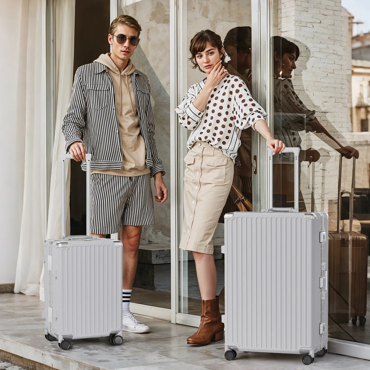 Luggage Aluminium Frame PC ABS Hardshell Suitcase with Spinner Wheels TSA Lock Zipperless Luggage 28 inch Silver