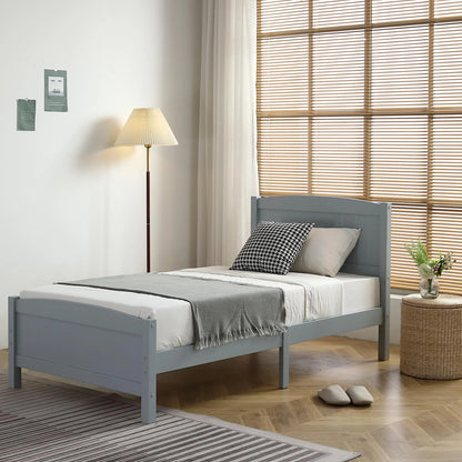 Ktaxon Deluxe Wood Platform Bed with Headboard, Teen Bed Gray,Twin