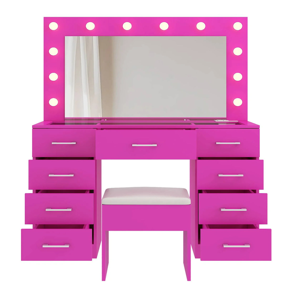 Ktaxon Large Makeup Vanity, Vanity Table Set w/ Visible Glass Top w/ Charging Station, White