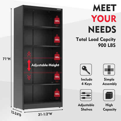 WORKPRO Metal Garage Storage Cabinet with Locking Doors and Adjustable Shelves,71 inches Tall Storage Cabinet for Tools, Office, Home, Shops (Black), Solid Packed