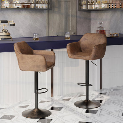 Homfa Swivel Bar Stool with Armrests, Tall Adjustable Rolling Stool Chair with Back for Home Office, Vintage Brown (Set of 2)