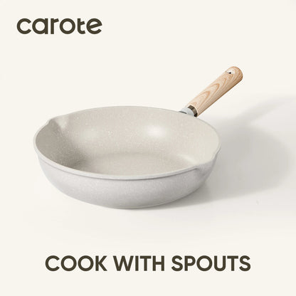 Carote Nonstick Cookware Set 21-Piece,Kitchen Pots and Pans Set,Stay-Cool Handles, Induction Compatible,Cookware Set for RV and Camping,Beige