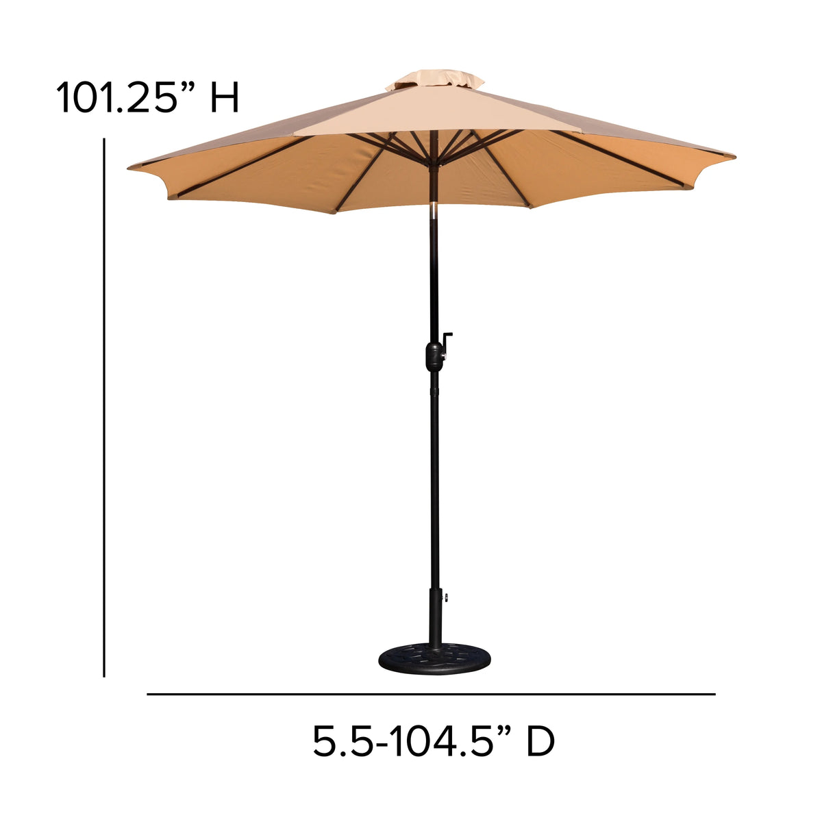 Merrick Lane Patio Umbrella with Base - 9' Tan Polyester Patio Umbrella - 30+ UV Protection - Waterproof Black Cement Base with 1.5" Diameter Aluminum Pole