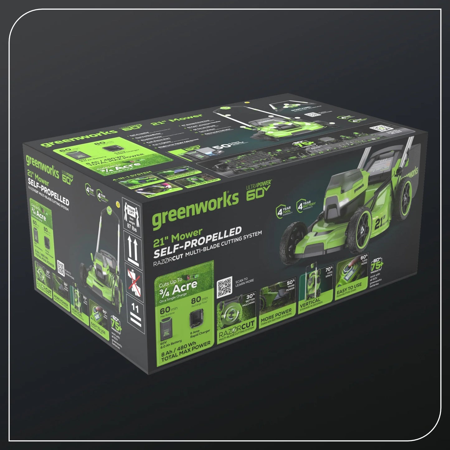 Greenworks 60V 21" Self Propelled Lawn Mower with (1) 8.0 Ah Battery & Rapid Charger 2546402