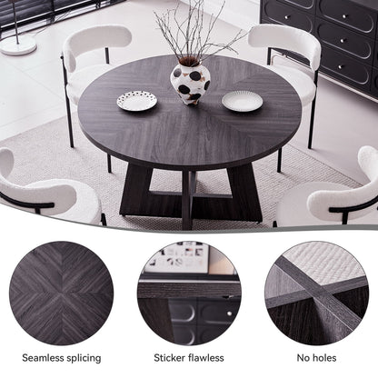 5 Piece 47'' Round Dining Table Chairs Set for 4, Farmhouse Gray Kitchen Table with 4 Boucle Mid Century Modern Dinning Room Chairs, Wood Dinner Table &Upholstered Chair Set of 4, Beige
