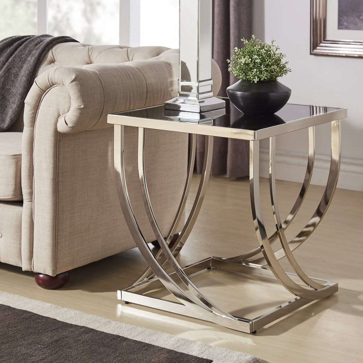 Weston Home Steel Arch Curved Sculptural End Table, Chrome