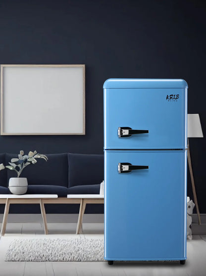 Krib B Compact Refrigerator 3.5 Cu.ft, Mini Fridge with Freezer, Modern Fridge with Dual Door, 7 Grade Temperature Adjustment, Silver